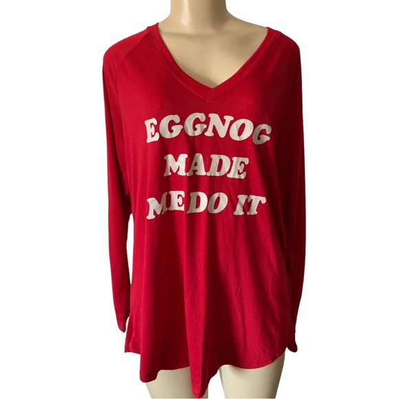 TORRID Classic Fit Bold Red LS Christmas “Eggnog Made Me Do It” T-Shirt Top - Picture 1 of 7